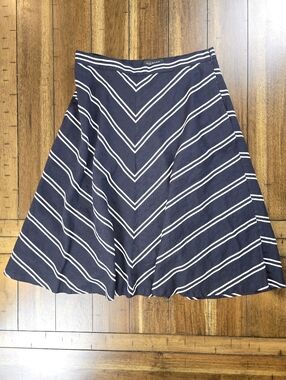 Talbots Dobby-Weave Stripe Midi Skirt Navy White Size 6